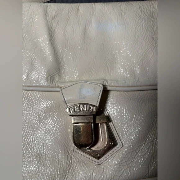 Authentic Fendi Patent Leather Cream Crossbody Bag with Adjustable Strap - Picture 2 of 12